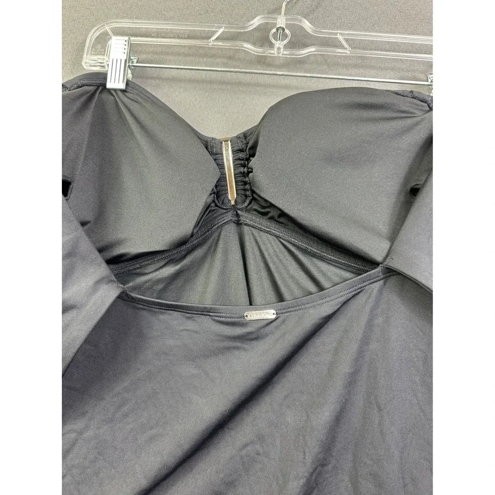 Calvin Klein Women Black Bandeau Ruched One Piece Swimsuit CG5MS002 Size‎ 14